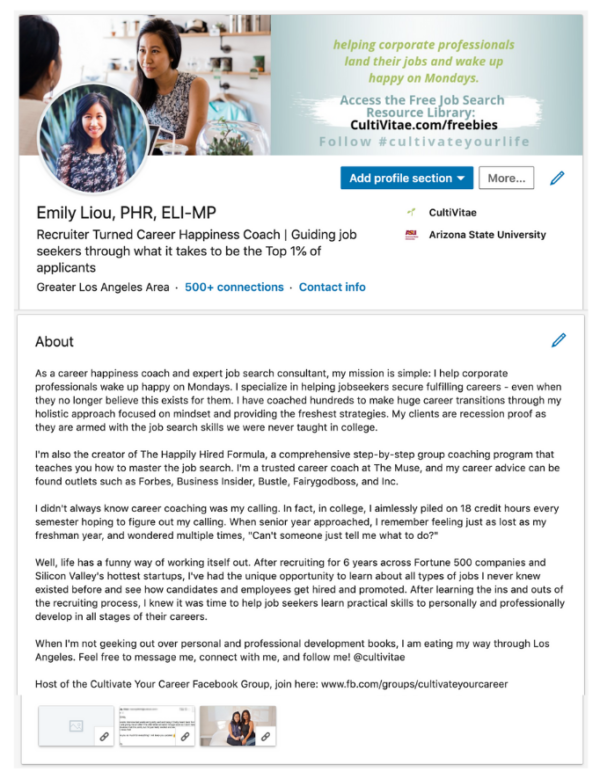 linkedin profile examples for students